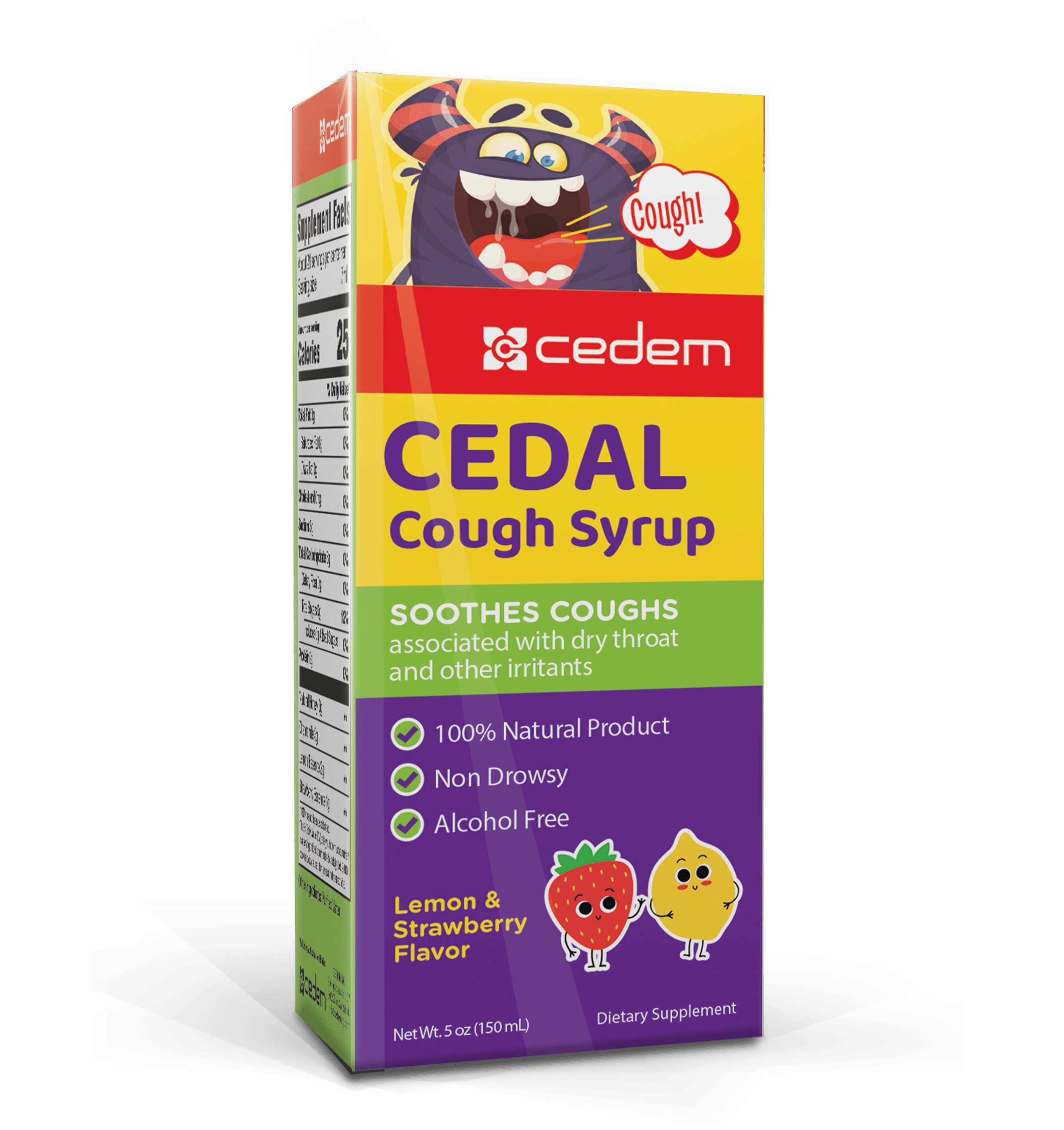 CEDAL Cough Syrup for immunity boost and cough relief with honey, chamomile, lemon, and strawberry essences in 150 ml – Cedem