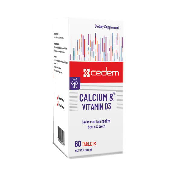 Calcium + Vitamin D3 supplement supports bone health, aids calcium absorption, prevents osteoporosis; gluten and lactose-free. Cedem ag.