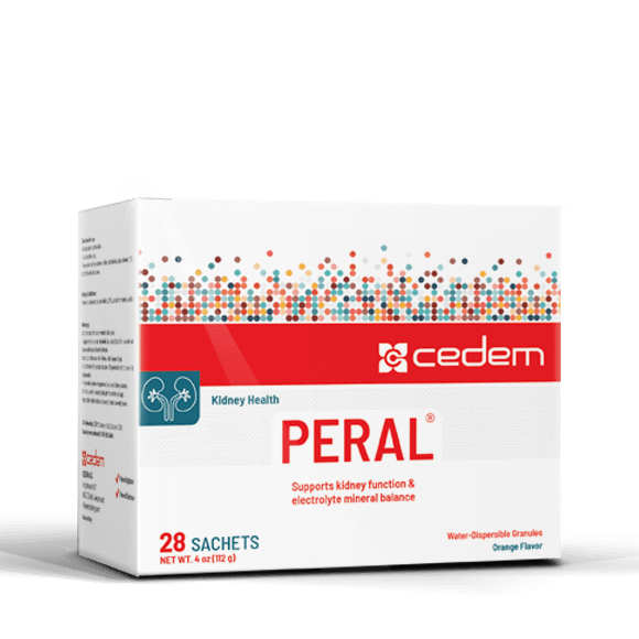 PERAL food supplement for kidney health and uric acid control, gluten and lactose-free, by Cedem AG.