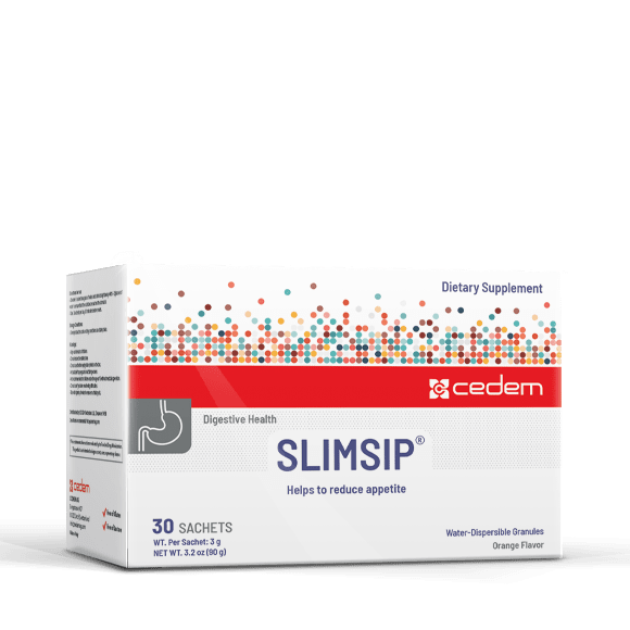 SLIMSIP effervescent powder for weight loss and cholesterol support, gluten and lactose-free, by Cedem AG.