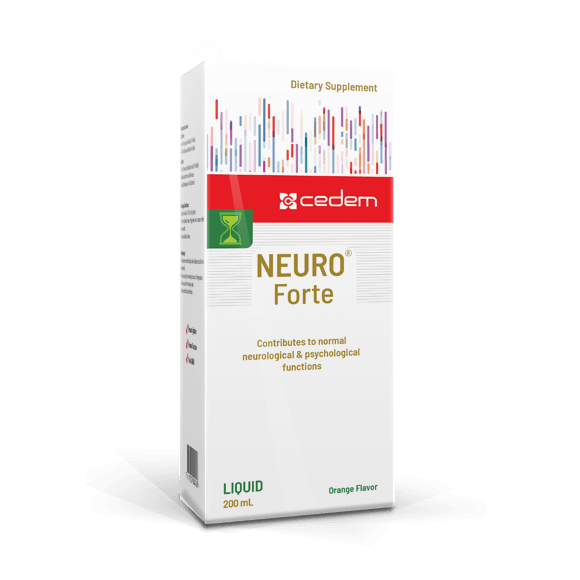 NEURO Forte liquid supplement for psychological function, stress reduction, and mood enhancement, gluten-free and lactose-free - Cedem AG